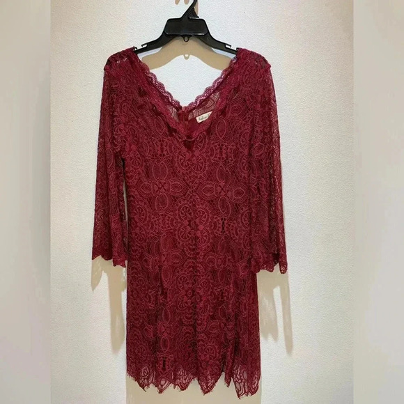 Indigo Rose Lace Vintage Style Burgundy Red Dress Size PL - Picture 1 of 9